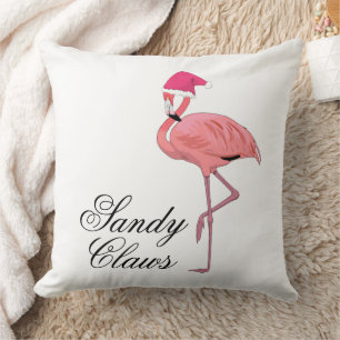 Funny Flamingo Santa Claus Beach Christmas Throw Pillow