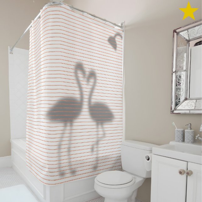 Funny Flamingo Shadow Pink Stripe Shower Curtain (Creator Uploaded)