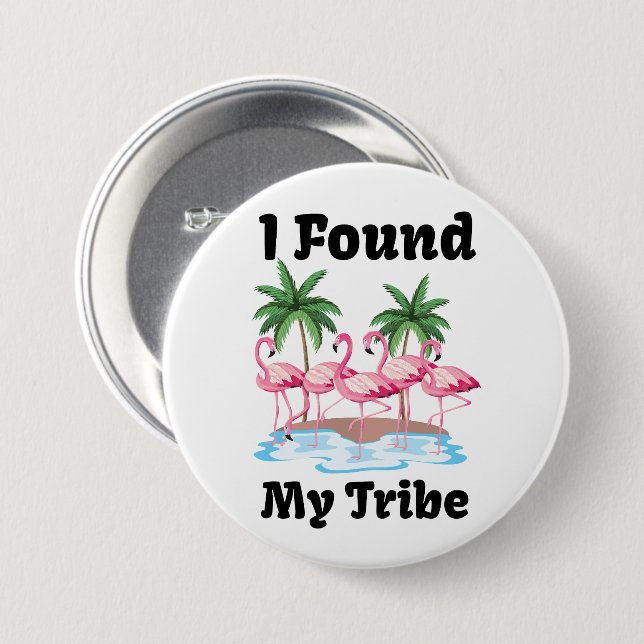 Funny Flamingo Tribe Matching Group Party Flair Button (Front & Back)