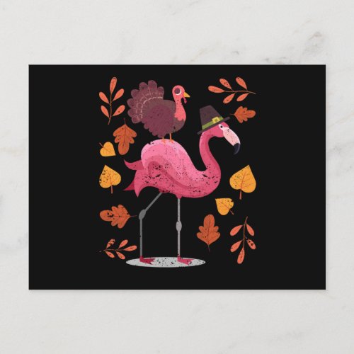Funny flamingo turkey Thanksgiving Day evening mea Postcard