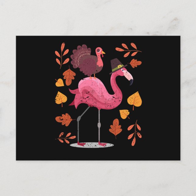 Funny flamingo turkey Thanksgiving Day evening mea Postcard (Front)