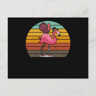Funny flamingo turkey Thanksgiving Day evening mea Postcard