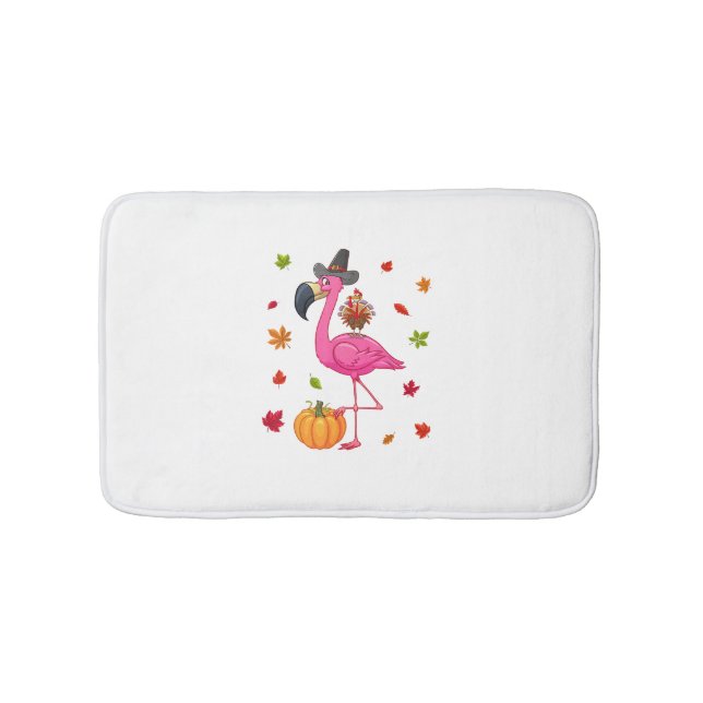 Funny Flamingo Turkey Thanksgiving Pumpkin  Bath Mat (Front)