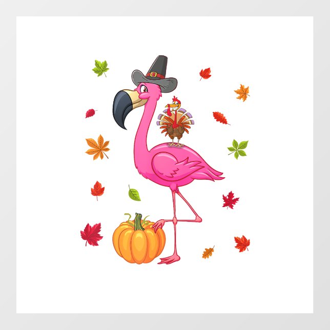 Funny Flamingo Turkey Thanksgiving Pumpkin  Floor Decals (Front)