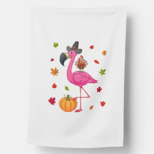 Funny Flamingo Turkey Thanksgiving Pumpkin House Flag