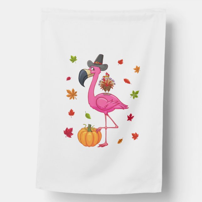 Funny Flamingo Turkey Thanksgiving Pumpkin  House Flag (Front)