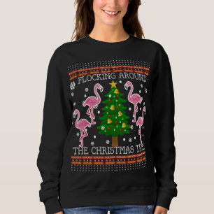 Funny Flamingo Ugly Christmas Tree Snow Sweater Ju