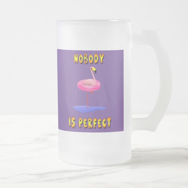 Funny flamingo with real swimming ring  frosted glass beer mug (Right)