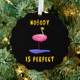 Funny flamingo with real swimming ring  ornament card