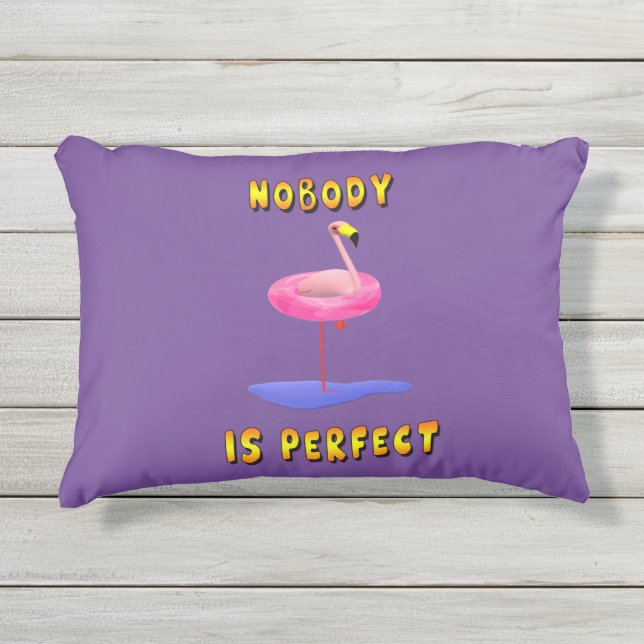 Funny flamingo with real swimming ring  outdoor pillow (Front)