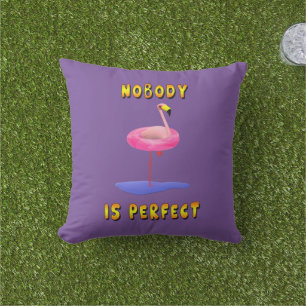 Funny flamingo with real swimming ring outdoor pillow