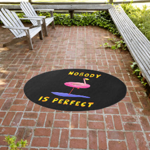 Funny flamingo with real swimming ring  outdoor rug