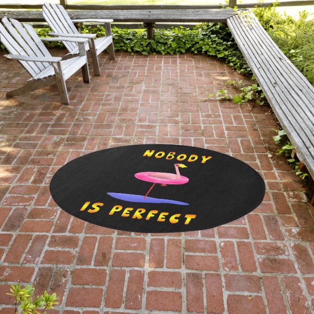 Funny flamingo with real swimming ring  outdoor rug (Insitu (Outdoor 3))