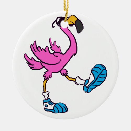 Funny Flamingo with sunglasses  choose back color Ceramic Ornament