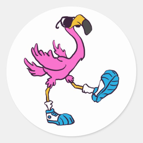 Funny Flamingo with sunglasses  choose back color Classic Round Sticker