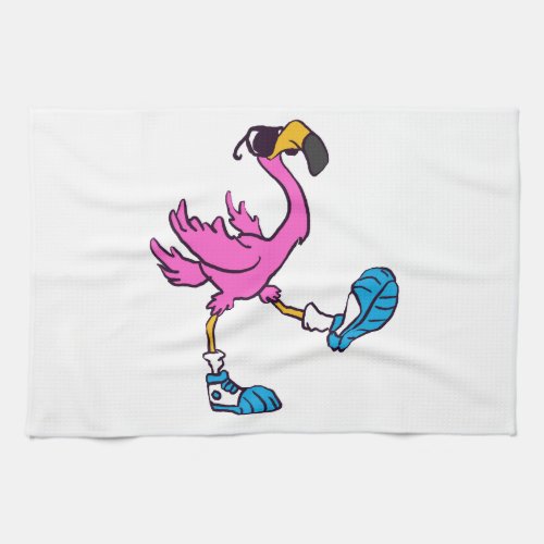 Funny Flamingo with sunglasses  choose back color Kitchen Towel