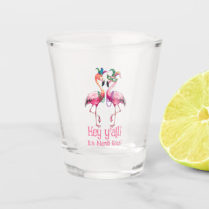 Funny Flamingos Mardi Gras Party Shot Glass