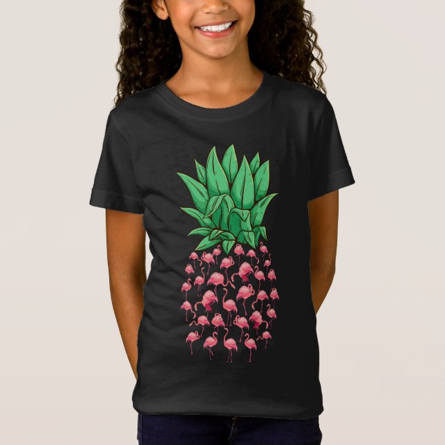 Funny Flamingos Pineapple Tropical Fruit Lover Sum T-Shirt (Front)