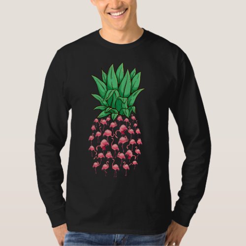 Funny Flamingos Pineapple Tropical Fruit Lover Sum T_Shirt