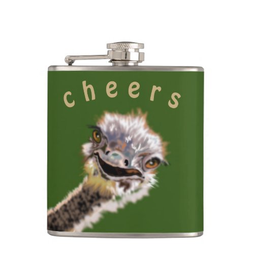 Funny Flask Cheers Playful Happy Ostrich _ Smile