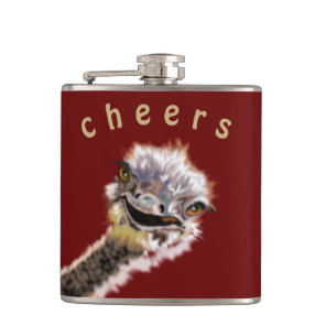 Funny Flask Playful Ostrich Cheers - Custom Text