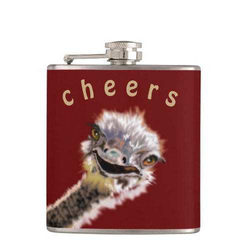 Funny Flask Playful Ostrich Cheers _ Custom Text
