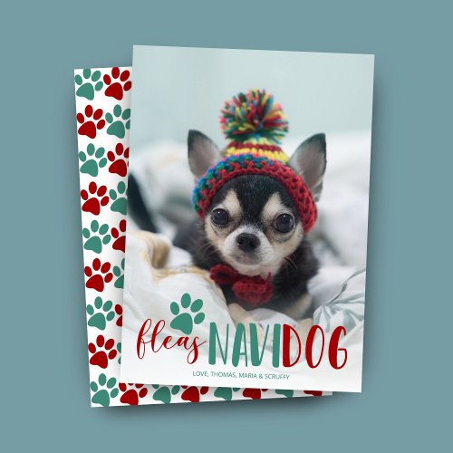 Funny Fleas Navidog Dog Photo Christmas Holiday Card