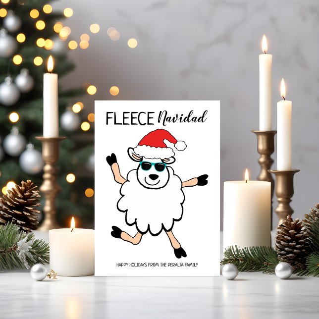 Funny Fleece Navidad Dancing Sheep Santa Christmas Holiday Card (Creator Uploaded)