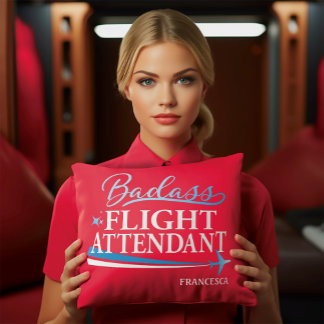 Funny Flight Attendant Badass Personalized Red Throw Pillow