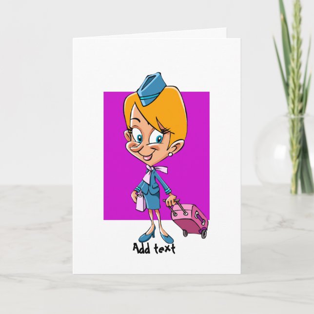 Funny flight attendant cartoon air hostess card (Front)