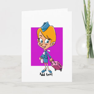Funny flight attendant cartoon air hostess card