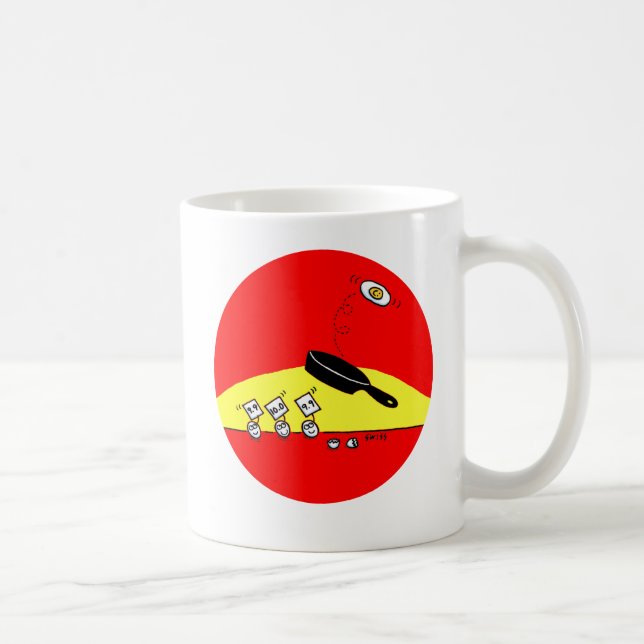 Funny Flipping Eggs Cartoon Red Yellow Breakfast Coffee Mug (Right)