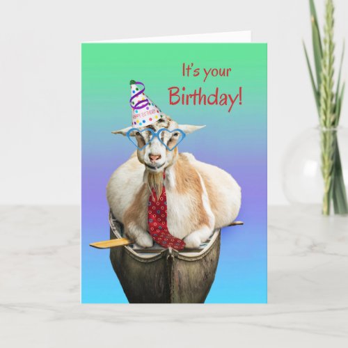 Funny Float Your Goat Birthday With Heart Glasses Thank You Card