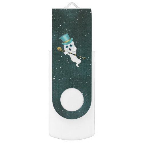 Funny Floating Ghost Top Hat Fancy Cane gold Skull Flash Drive