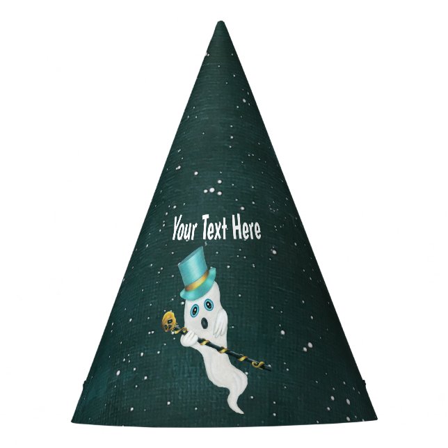 Funny Floating Ghost Wearing Blue Top Hat Skull (Front)