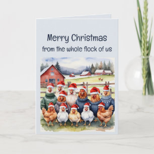 Funny Flock of Us Chickens Group Christmas Wishes Card