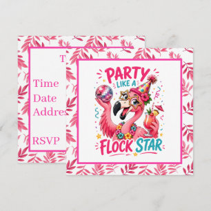 Funny flock star pink flamingo party invitation