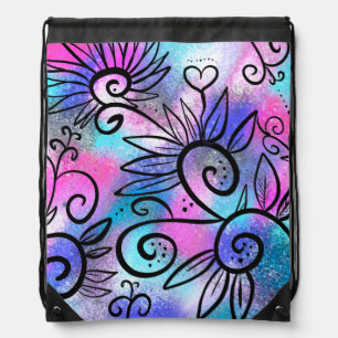 Funny floral art drawstring bag