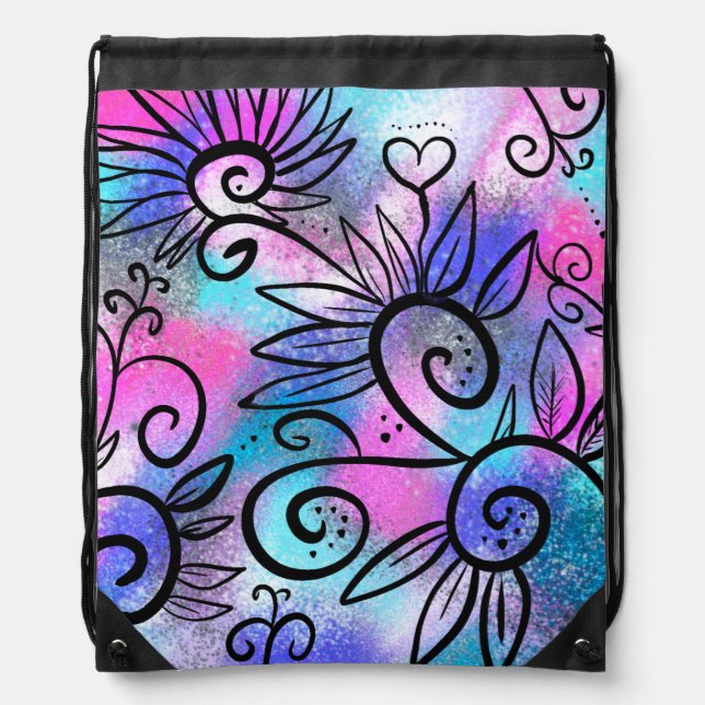 Funny floral art drawstring bag (Front)
