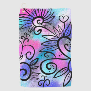 Funny floral art golf towel