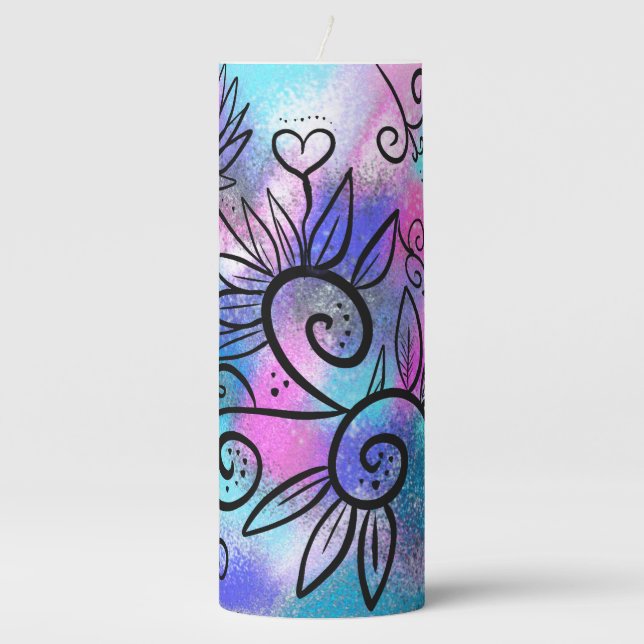Funny floral art pillar candle (Front)