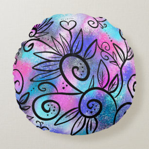Funny floral art round pillow