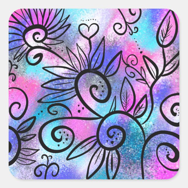 Funny floral art square sticker (Front)
