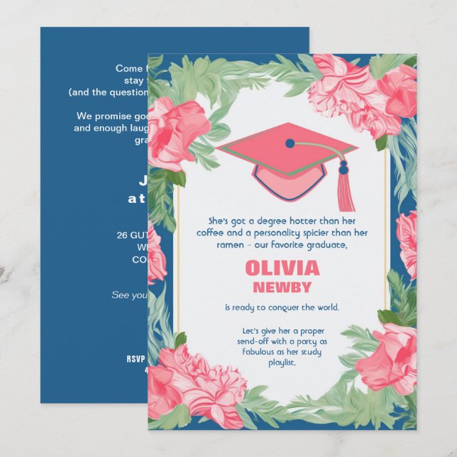Funny Floral Brilliance Grad Party  Invitation (Front/Back)