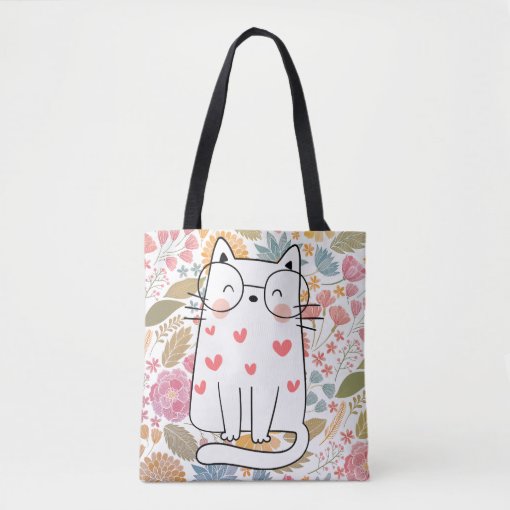 Funny Floral Cat with Glass Tote Bag | Zazzle