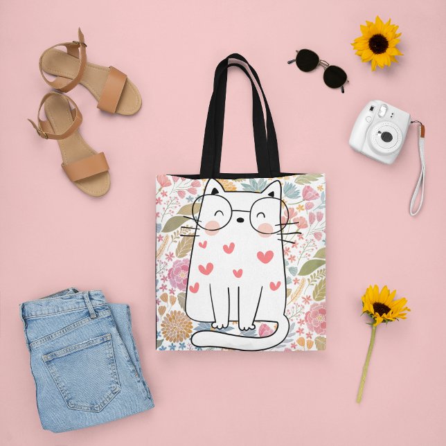 Funny Floral Cat with Glass Tote Bag (Creator Uploaded)