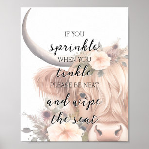 Funny Floral Farm Animal Highland Cow Bathroom Poster