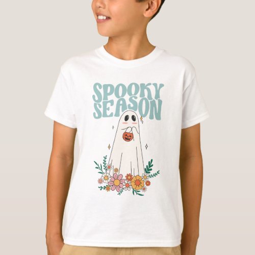 Funny Floral Ghost Pumpkin Spooky Season  T_Shirt