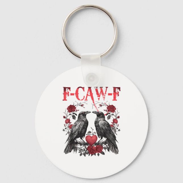 Funny Floral Heart Raven F-caw-f Anti Valentin's D Keychain (Front)