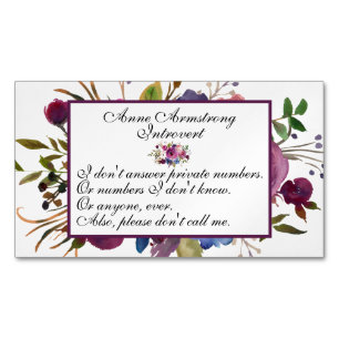 Funny Floral Introvert Business Card Magnet
